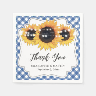 Blue Gingham Sunflower Bloral Wedding Serviette