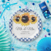 Blue Gingham Sunflower Mr. and Mrs. Wedding Pappteller (Party)