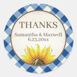 Blue Gingham Sunflower Vielen Dank Runder Aufkleber