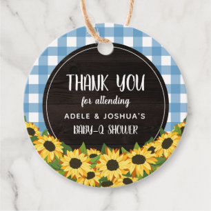 Blue Gingham & Sunflowers Baby-Q Dusche Vielen Dan Geschenkanhänger