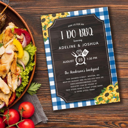 Blue Gingham Sunflowers I Do GRILLEN Couple's Show Einladung