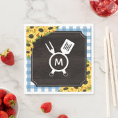 Blue Gingham & Sunflowers Rustische Mit Monogramm Serviette (Beispiel)