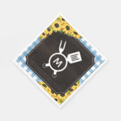 Blue Gingham & Sunflowers Rustische Mit Monogramm Serviette (Ecke)