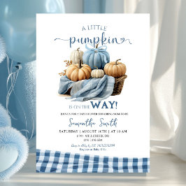 Blue Gingham Sweet Pumpkin Baby Shower Einladung