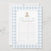 Blue Gingham Teddy Bear Baby Name Race Game Einladung (Vorderseite)