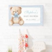 Blue Gingham Teddy Bear Baby Shower Banner (Insitu)