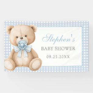 Blue Gingham Teddy Bear Baby Shower Banner