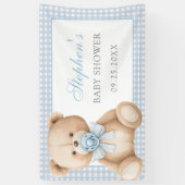 Blue Gingham Teddy Bear Baby Shower Banner (Vertikal)