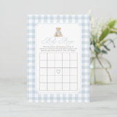 Blue Gingham Teddy Bear Baby Shower Bingo Card Einladung (Stehend Vorderseite)