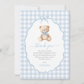 Blue Gingham Teddy Bear Baby Shower Dankeskarte (Vorderseite)