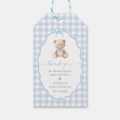 Blue Gingham Teddy Bear Baby Shower Geschenkanhänger (Vorderseite)