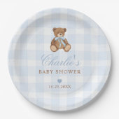 Blue Gingham Teddy Bear Baby Shower Pappteller (Vorderseite)