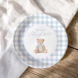 Blue Gingham Teddy Bear Baby Shower Pappteller