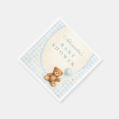 Blue Gingham Teddy Bear Baby Shower Serviette (Ecke)