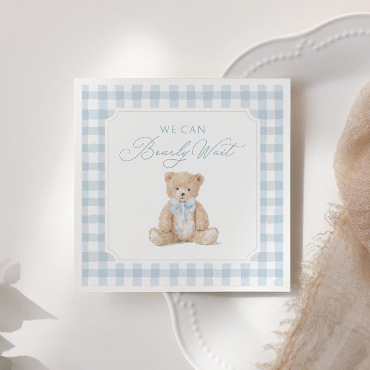 Blue Gingham Teddy Bear Baby Shower Serviette