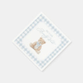Blue Gingham Teddy Bear Baby Shower Serviette (Ecke)