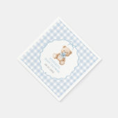 Blue Gingham Teddy Bear Baby Shower Serviette (Ecke)
