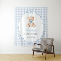 Blue Gingham Teddy Bear Baby Shower