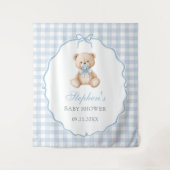 Blue Gingham Teddy Bear Baby Shower Wandteppich (Vorderseite)