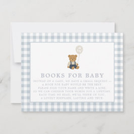 Blue Gingham Teddy Bear Books for baby card Einladung
