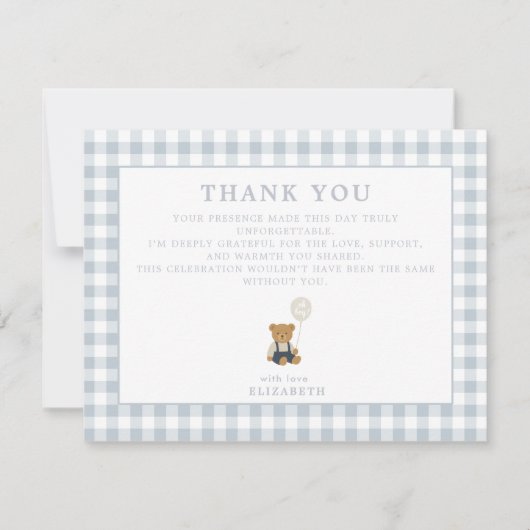 Blue Gingham Teddy Bear Dankeschön Karte (Vorderseite)