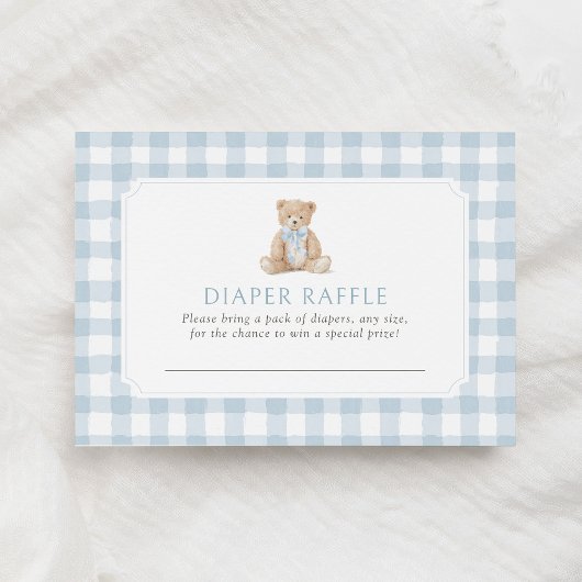 Blue Gingham Teddy Bear Diaper Raffle Ticket Begleitkarte