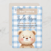 Blue Gingham Teddy Bear Einladung (Vorne/Hinten)
