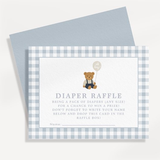 Blue Gingham Teddy Bear Gewinnkarte Einladung