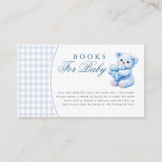 Blue Gingham Teddy Bear Neutral Baby Shower Begleitkarte (Vorderseite)