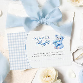 Blue Gingham Teddy Bear Neutral Baby Shower Begleitkarte