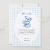 Blue Gingham Teddy Bear Neutral Baby Shower Einladung (Vorderseite)