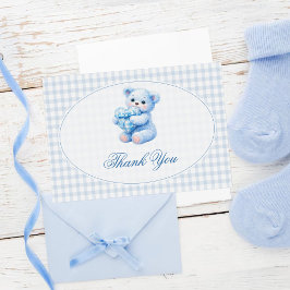 Blue Gingham Teddy Bear Neutral Baby Shower Einladung