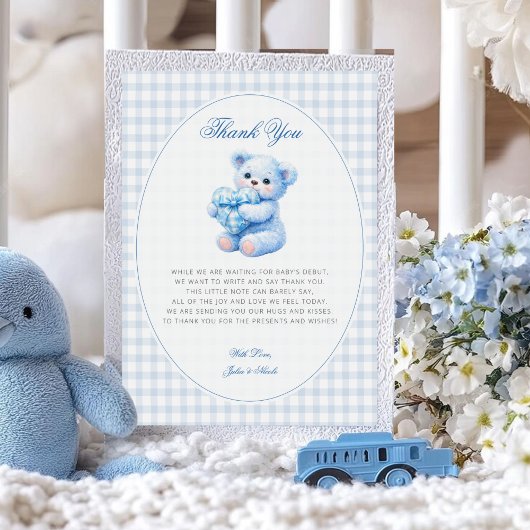 Blue Gingham Teddy Bear Neutral Baby Shower Einladung
