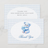 Blue Gingham Teddy Bear Neutral Baby Shower Einladung (Vorne/Hinten)