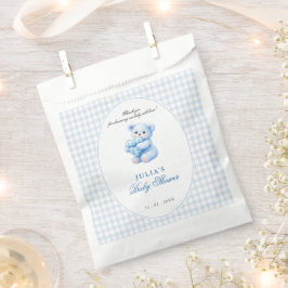 Blue Gingham Teddy Bear Neutral Baby Shower Geschenktütchen