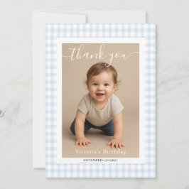 Blue Gingham Teddy Bear Neutral Baby Shower Mitteilungskarte