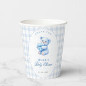 Blue Gingham Teddy Bear Neutral Baby Shower Pappbecher (Rückseite)