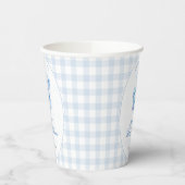 Blue Gingham Teddy Bear Neutral Baby Shower Pappbecher (Links)