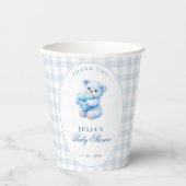 Blue Gingham Teddy Bear Neutral Baby Shower Pappbecher (Vorderseite)