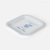 Blue Gingham Teddy Bear Neutral Baby Shower Pappteller (Gewinkelt)