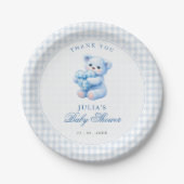 Blue Gingham Teddy Bear Neutral Baby Shower Pappteller (Vorderseite)