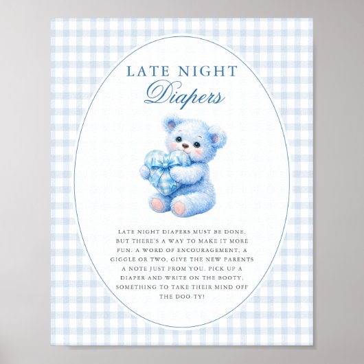 Blue Gingham Teddy Bear Neutral Baby Shower Poster (Vorne)