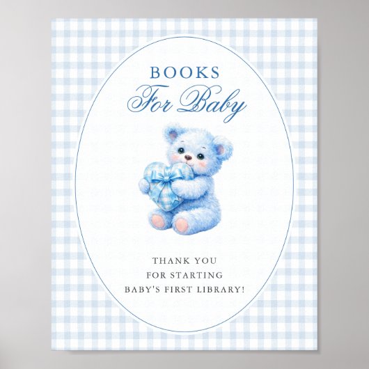 BLUE GINGHAM TEDDY BEAR NEUTRAL BABY SHOWER POSTER (Vorne)