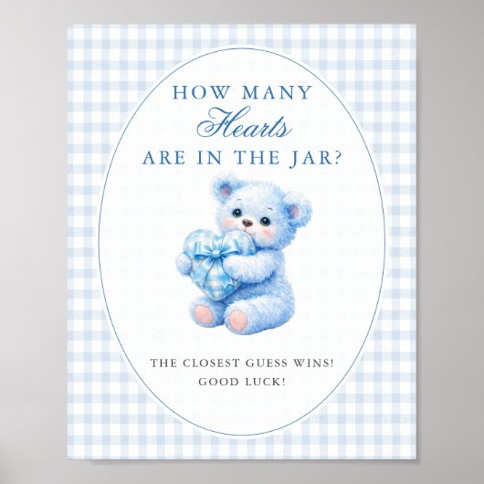 BLUE GINGHAM TEDDY BEAR NEUTRAL BABY SHOWER POSTER (Vorne)