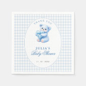 Blue Gingham Teddy Bear Neutral Baby Shower Serviette (Vorderseite)