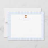Blue Gingham Teddy Bear Nursery Note Card Ankündigung (Vorderseite)