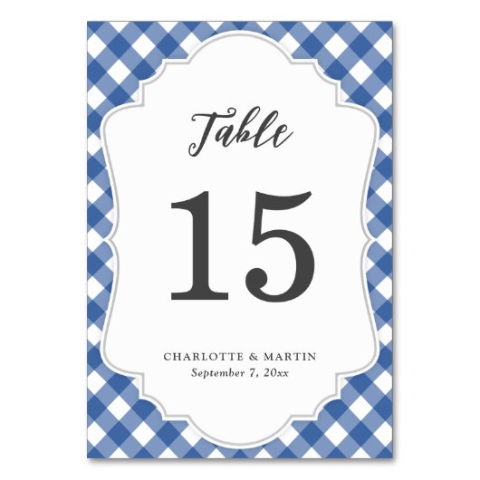 Blue Gingham Tischnummer Card (Vorderseite)