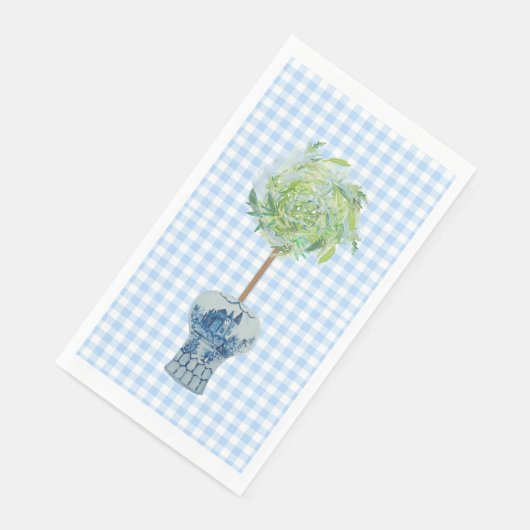 Blue Gingham Topiary Ginger Jar Paper Handtücher Serviette (Ecke)