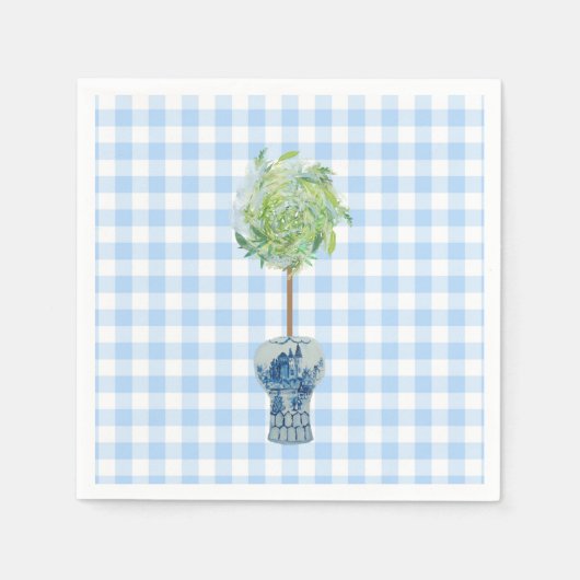 Blue Gingham Topiary Paper Serviette (Vorderseite)