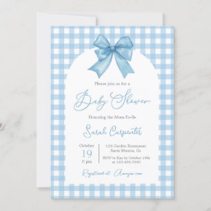 Blue Gingham und Bow Baby Shower Boy Einladung
